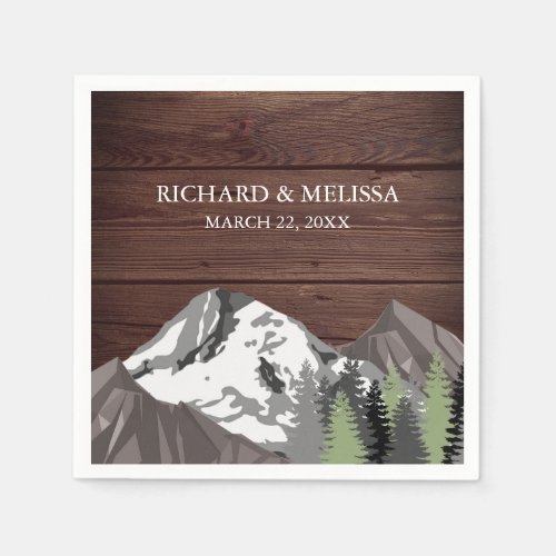 Rustic Wood Mountain Forest Wedding Napkins