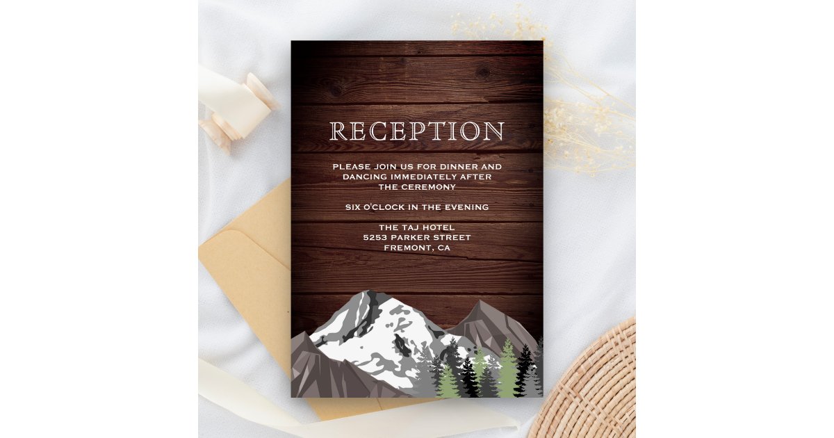 Rustic Wood Mountain Forest Wedding Reception Enclosure Card | Zazzle