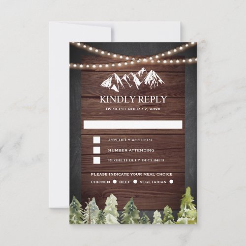 Rustic Wood Mountain Forest Wedding RSVP Card
