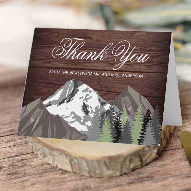Rustic Wood Mountain Forest Wedding Thank You Card (Creator Uploaded)
