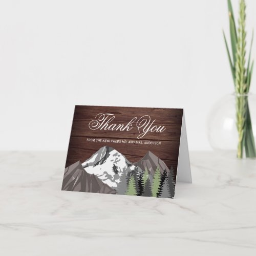 Rustic Wood Mountain Forest Wedding Thank You Card