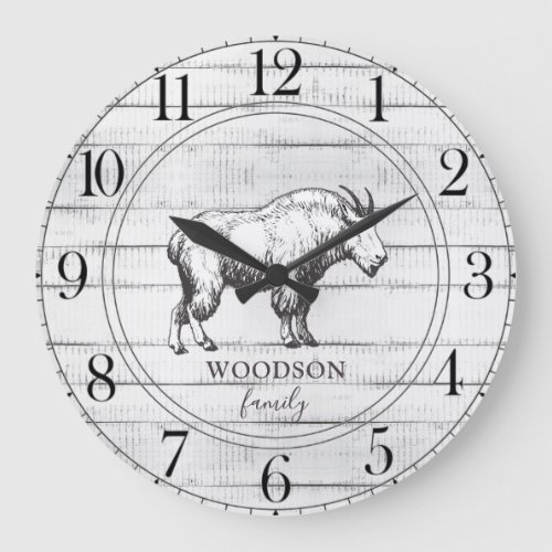 Rustic Wood Mountain Goat Family Name Large Clock