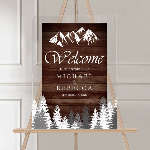 Rustic Wood Mountain Wedding Welcome Acrylic Sign