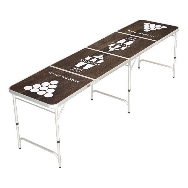 Rustic Wood Mountains Country Monogram Family Name Beer Pong Table (Angled)