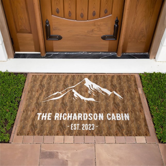 Rustic Wood Mountains Personalized Family Lake Ski Doormat (Outdoor)