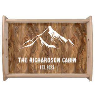Rustic Wood Mountains Personalized Family Lake Ski Serving Tray