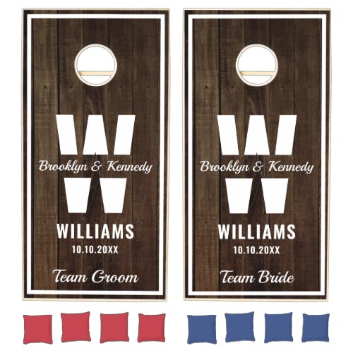 Rustic Wood Mr And Mrs Bride Groom Couple Monogram Cornhole Set