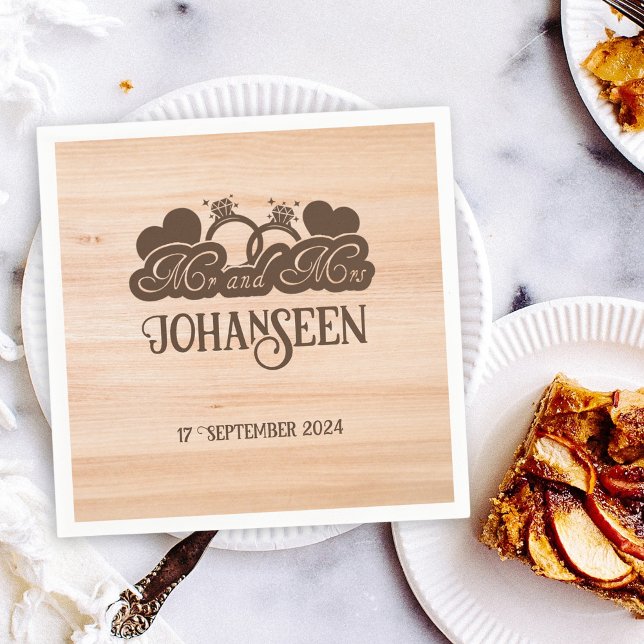 Rustic Wood Mr and Mrs Elegant Farmhouse Wedding Napkins (Creator Uploaded)