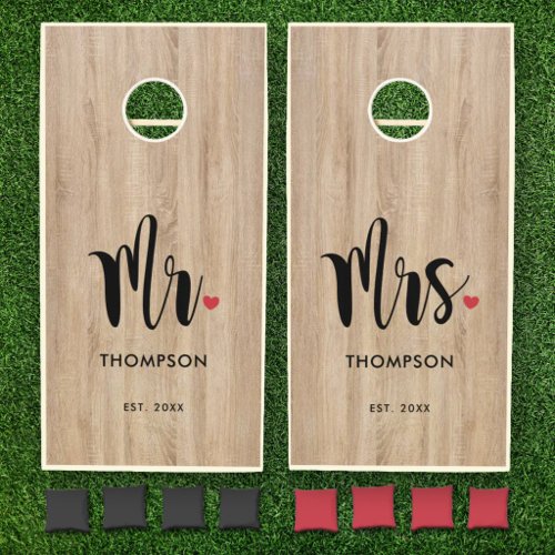 Rustic Wood Mr and Mrs Heart Wedding Cornhole Set