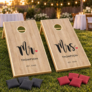 Rustic Wood Mr and Mrs Heart Wedding Cornhole Set