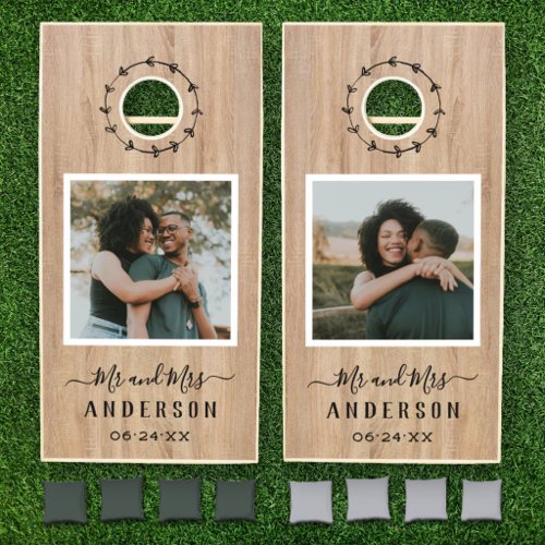 Rustic Wood Mr and Mrs Photo Wedding Cornhole Set