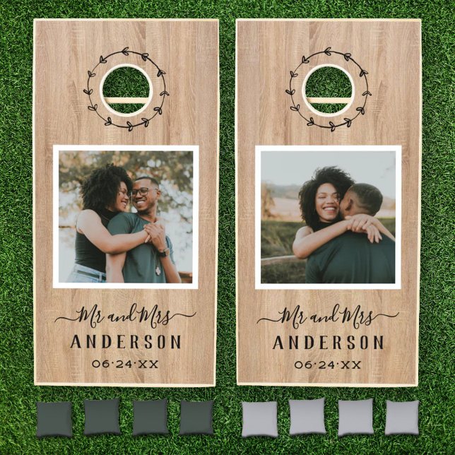 Rustic Wood Mr and Mrs Photo Wedding Cornhole Set (Creator Uploaded)