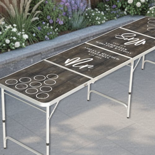 Rustic Wood Mr And Mrs Script Wedding Beer Pong Table