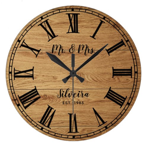Rustic Wood Mr Mrs Custom Name Farmhouse Wooden Large Clock