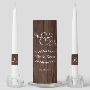 Rustic Wood Mr. & Mrs. Custom Wedding Unity Candle Set