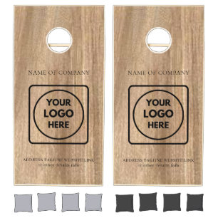 Rustic Wood Name Logo Branding Cornhole Set