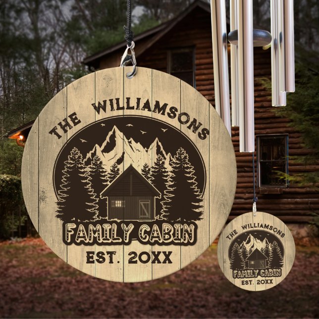 Rustic Wood Nature Family Cabin Brown Name & Date Wind Chime (Creator Uploaded)