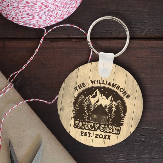 Rustic Wood Nature Family Cabin Brown Name Reunion Keychain (Creator Uploaded)