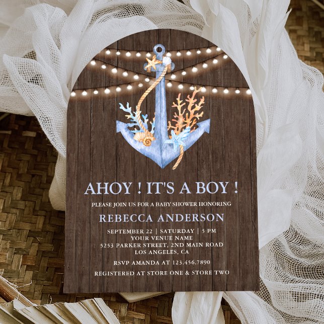 Rustic Wood Nautical Anchor Arch Baby Shower Invitation (Creator Uploaded)