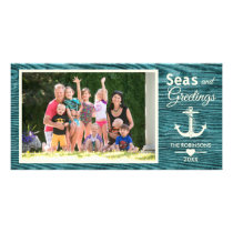 Rustic Wood Nautical Anchor Family Christmas Photo Card