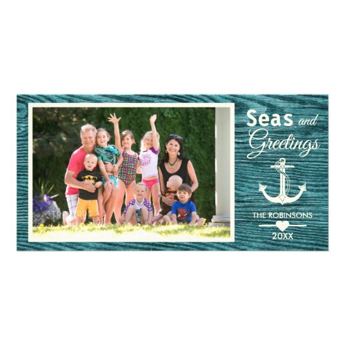 Rustic Wood Nautical Anchor Family Christmas Photo Card