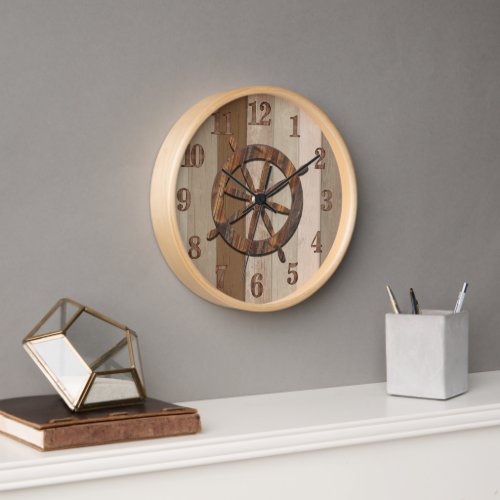 Rustic Wood Nautical Stripes  Anchor  Clock