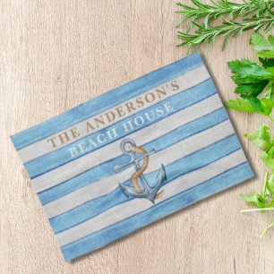 Rustic Wood Nautical Stripes Family Beach House Kitchen Towel