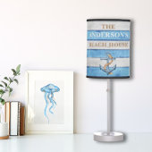 Rustic Wood Nautical Stripes Family Beach House Table Lamp