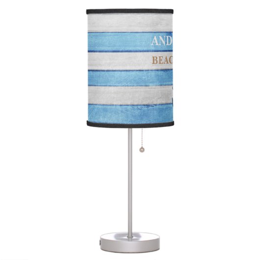 Rustic Wood Nautical Stripes Family Beach House Table Lamp (Left)