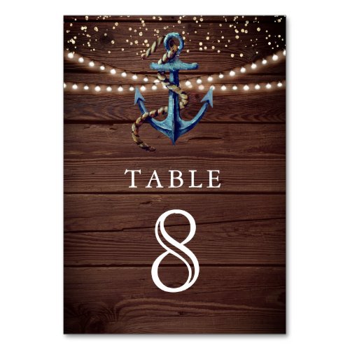 Rustic Wood Navy Blue Anchor Nautical Wedding Table Number