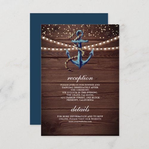 Rustic Wood Navy Blue Anchor Wedding Details Enclosure Card