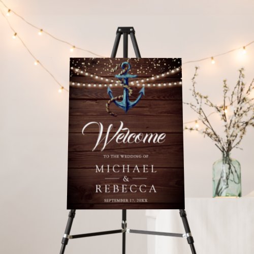 Rustic Wood Navy Blue Anchor Wedding Welcome Foam Board