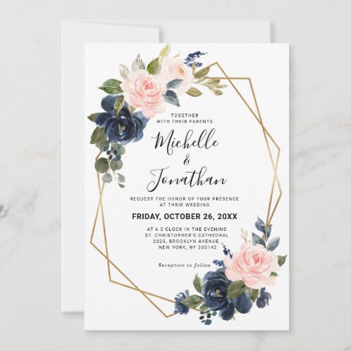 Rustic Wood Navy Blue Blush Pink Geometric Wedding
