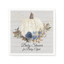 Rustic Wood Navy Blue Floral Pumpkin Baby Shower Napkins