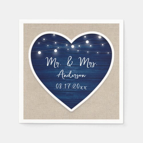 Rustic Wood Navy Blue Mr and Mrs Wedding Napkins