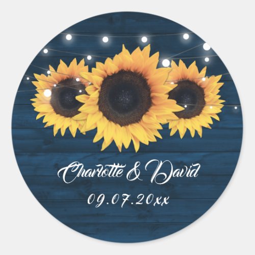 Rustic Wood Navy Blue Sunflower Wedding Stickers