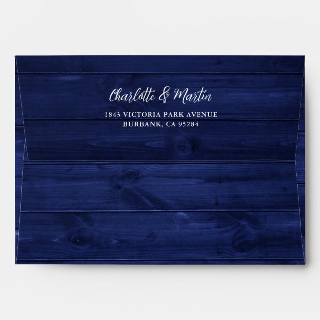 Rustic Wood Navy Blue Wedding Envelope (Back (Top Flap))