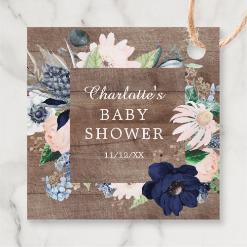 Rustic Wood Navy  Blush Floral Baby Shower Favor Favor Tags