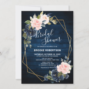 Rustic Wood Navy Blush Geometric Bridal Shower Invitation