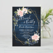 Rustic Wood Navy Blush Geometric Brunch And Bubbly Invitation (Standing Front)