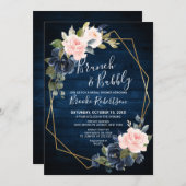 Rustic Wood Navy Blush Geometric Brunch And Bubbly Invitation (Front/Back)