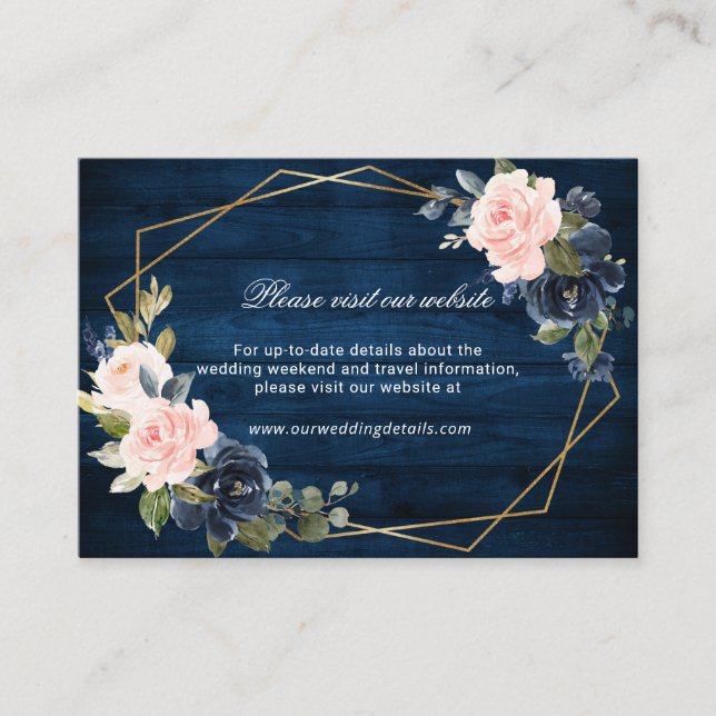 Rustic Wood Navy Blush Geometric Website Details Enclosure Card (Front)