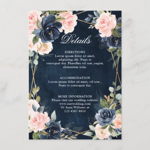 Rustic Wood Navy Blush Geometric Wedding Details E Enclosure Card