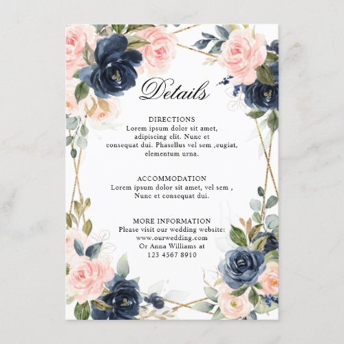 Rustic Wood Navy Blush Geometric Wedding Details Enclosure Card