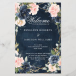 Rustic Wood Navy Blush Geometric Wedding Program<br><div class="desc">Dark navy blue floral geometric wedding program featuring elegant bouquet of navy blue,  royal blue ,  white ,  blush rose and sage green eucalyptus leaves and elegant glitter geometric neutral frame. Please contact me for any help in customization or if you need any other product with this design.</div>
