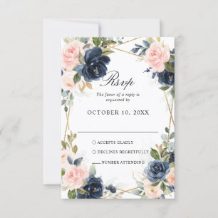 Rustic Wood Navy Blush Geometric Wedding RSVP Card