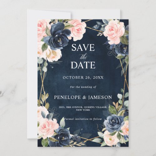 Rustic Wood Navy Blush Geometric Wedding Save The  Save The Date