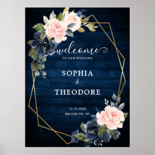 Rustic Wood Navy Blush Geometric Wedding Welcome Poster