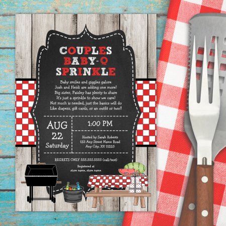 Rustic Wood Neutral Couples Baby Q Sprinkle Shower Invitation