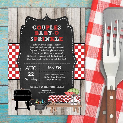 Rustic Wood Neutral Couples Baby Q Sprinkle Shower Invitation